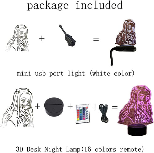 Kamado Nezuko 3D Illusion Demon Slayer Merch Night Light LED Anime Lamp 16 Colors Remote Control Room Decor