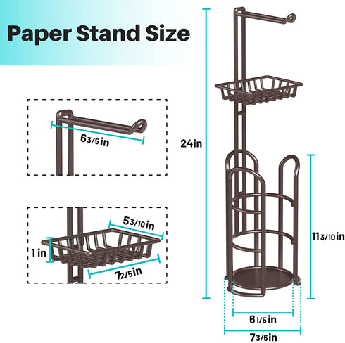 Toilet Paper Holder Stand with Reserve and Dispenser for 4 Mega Roll, Bathroom Freestanding Toilet Tissue Storage with Shelf for Wipes and Phone, Bronze