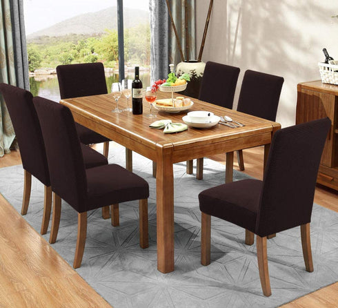 Fuloon 4 Pack Super Fit Stretch Removable Washable Short Dining Chair Protector Cover Seat Slipcover for Hotel,Dining Room,Ceremony,Banquet Wedding Party (Coffee)