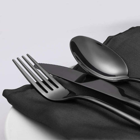 Black Silverware Set, Aisoso 20 Piece Stainless Steel Flatware Cutlery Set Service for 4, Include Knife Fork Spoon, Stylish Mirror Finish, Dishwasher Safe Perfect for Home Kitchen Restaurant