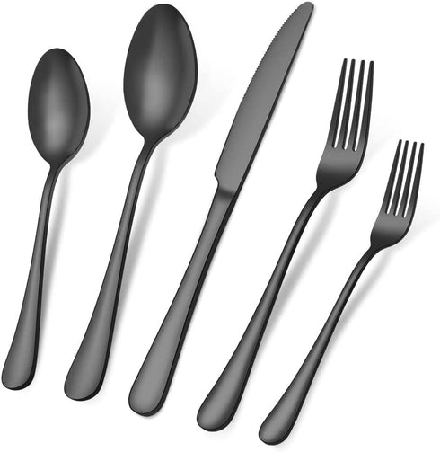Black Silverware Set, Aisoso 20 Piece Stainless Steel Flatware Cutlery Set Service for 4, Include Knife Fork Spoon, Stylish Mirror Finish, Dishwasher Safe Perfect for Home Kitchen Restaurant