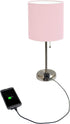 Limelights LT2024-LPK Stick Charging Outlet Table Lamp, Brushed Steel Base/Light Pink Shade