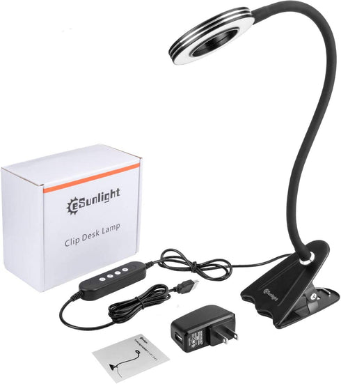 CeSunlight Clip Light, 8W Clamp Bed/Desk Lamp, Webcam Light Video Conferencing, Warm & Daylight & White Light 3 Colors, Eye-Care 10 Dimmable Illumination Modes (Black)