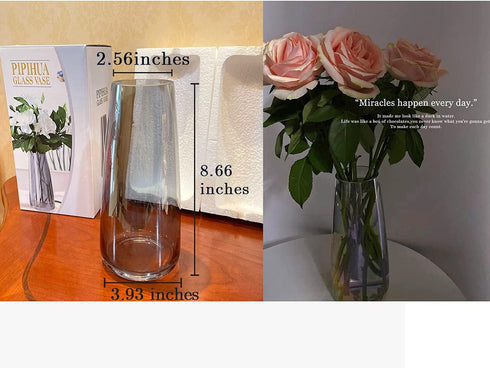 Glass Clear Vases for Flower, 8.7 Inch Ins Modern Handmade Grey Vase for Centerpieces Living Room Office Wedding Decor,Ideal Gifts for Friends,Lover€¦