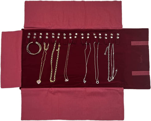 UnionPlus Travel Jewelry Case Roll Bag Organizer for Necklaces Bracelets, Burgundy