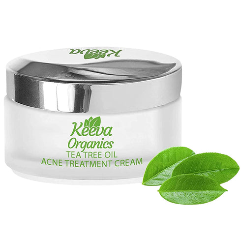 Acne Treatment Cream With Secret TEA TREE OIL Formula - Perfect For Fighting Breakouts, Spots, Cystic Acne, Acne Scar Removal - See Results in Days Without Dry Skin - by Keeva Organics (1oz)
