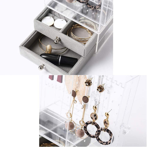 MANO Acrylic Jewelry Organizer Clear Earring Jewelry Box Organizer for Kids Women Men - Earring Holder Jewelry Storage Trays Drawer Stand Case for Ring Bracelet Necklace