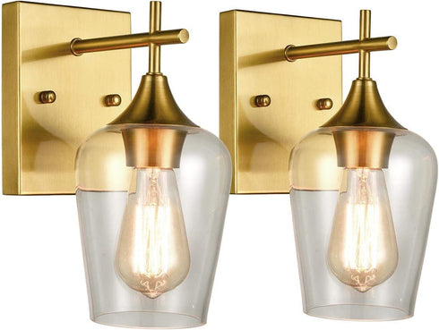 Brass 2 Pack Glass Sconces Clear Glass Wall Sconces Industrial Bathroom Vanity Lighting