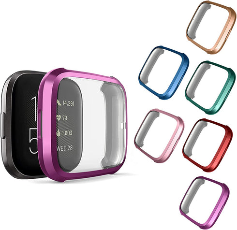 Compatible with Fitbit Versa 2 Case, NAHAI 6 Packs Ultra Rugged Cover Plated Case Scratch-Resist All Around Screen Protector for Fitbit Versa 2, Purple/Red/Rose Gold/Rose Pink/Green/Blue