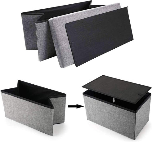 ZLY Folding Stool Storage Ottoman Polyester Fabric Linen Foot Rest Seat Clutter Collection 16"x10"x10"