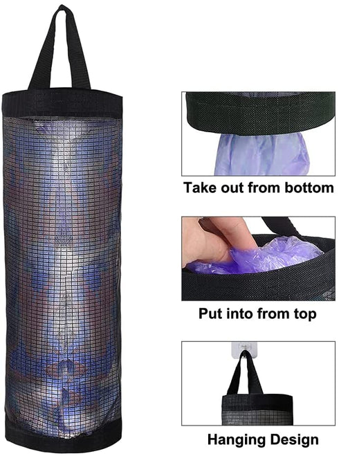 Plastic Bag Holder 2 Packs Mesh Hanging Storage Dispensers (Black 2 Packs)