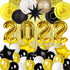 New Years Party Supplies, Graduation Party Decorations, Gold 2022 Balloons Latex Balloon Metallic Gold Fringe Curtain Paper Lanterns Paper Fans for Anniversary Grad New Years Eve Party (Black/Gold)