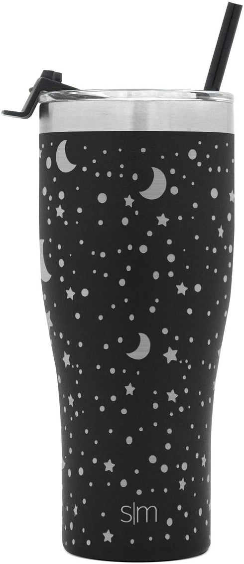 Simple Modern Tumbler with Clear Flip Lid and Straw | Reusable Insulated Water Bottle Stainless Steel Travel Mug | Slim Cruiser Collection | 32oz, Design: Lunar