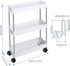 3 Tier Slim Storage Shelves Cart Rolling Utility Cart Mobile Shelving Unit Organizer Slid Out Utility Cart with Wheels and 8 Pieces Metal Hooks for Bathroom Kitchen Office (White)