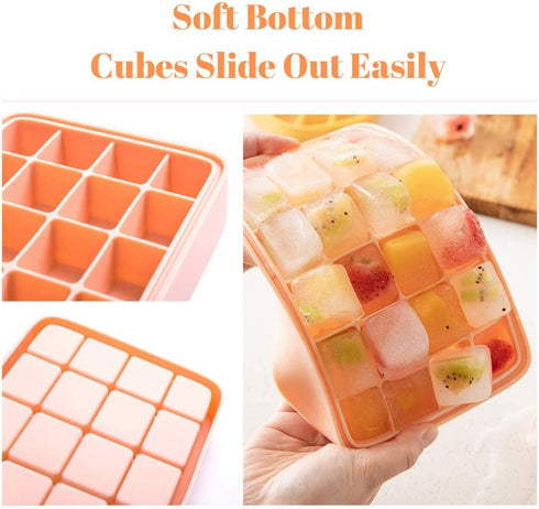 SOULCHEF 2 PACK Silicone Ice Cube Tray, 24 Ice Molds Easy-Release Flexible Ice Maker with Removable Lid, for Whiskey Wine Cocktails Juice Soups - Pink & Gray, Christmas Gifts