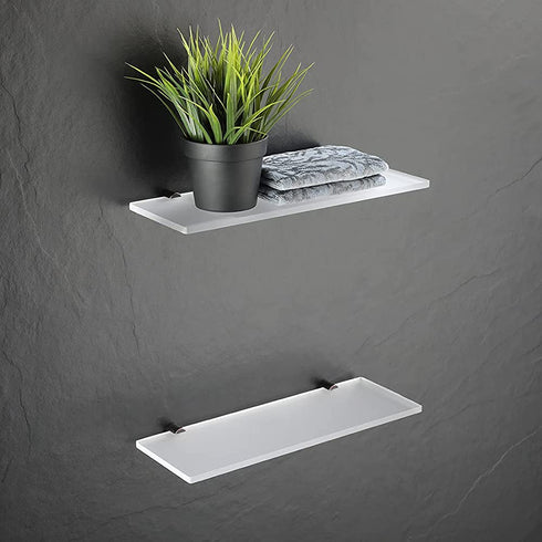 JQK Bathroom Shelf Oil Rubbed Bronze, Frosted White Arcylic Shelf Shower Acessory Storage 14 by 5 inches, 304 Stainless Steel Bracket Wall Mount 2 Pack, TAS114-ORB-P2