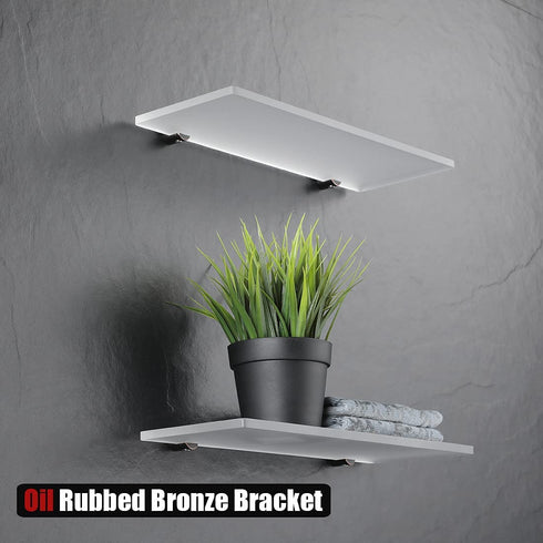 JQK Bathroom Shelf Oil Rubbed Bronze, Frosted White Arcylic Shelf Shower Acessory Storage 14 by 5 inches, 304 Stainless Steel Bracket Wall Mount 2 Pack, TAS114-ORB-P2