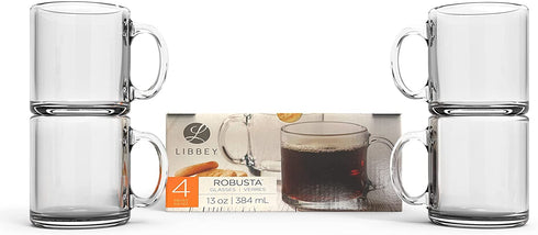 Libbey Clear Glass Coffee Mugs | 13oz Crystal Cups | Mugs for Latte and Hot Beverages