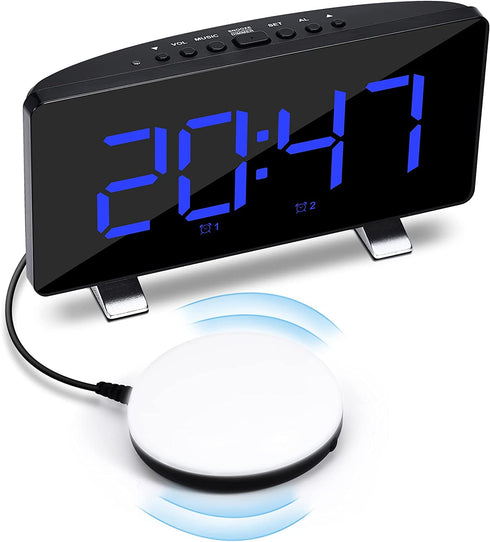 Extra Loud Alarm Clock with Bed Shaker,7.4 Inch Digital Clocks Large Display,with Night Light,USB Charger Port,Adjustable Volume/Dimmer,for Heavy Sleepers Hearing Impaired Deaf Teens Bedroom