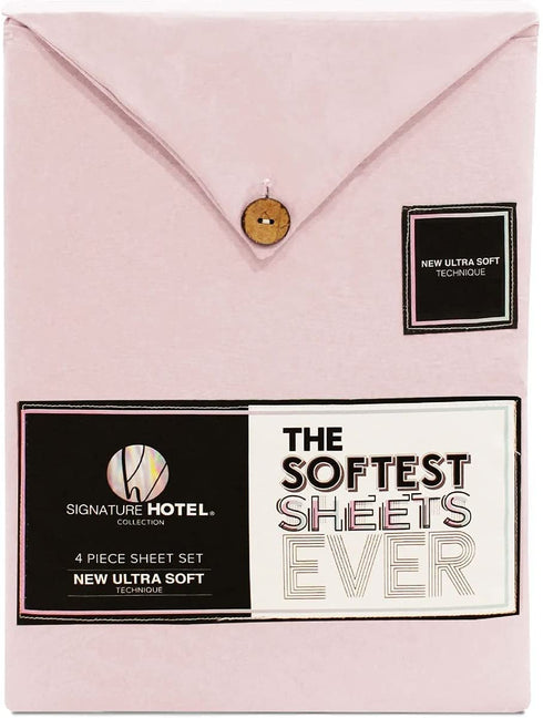 Signature Hotel Collection Bed Sheet Set - 4 Piece Set - The Softest Sheets Ever - Microfiber Material - Luxury Hotel Style Bedding - Wrinkle Free, Deep Pockets, Easy Fit - Blush - Full
