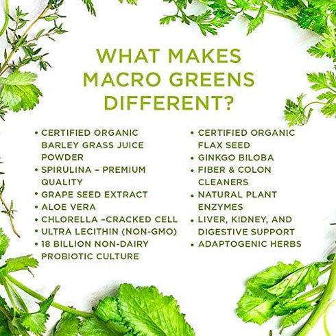 MacroLife Naturals Macro Greens Powder 38 Superfood Probiotic, Antioxidant, Enzyme & Herbal Supplement - Natural Immunity, Energy, Detox - Non-GMO, Vegan, Gluten-Free, Dairy-Free - 10oz (30 Servings)
