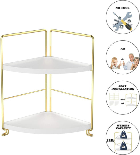 2-Tier Kitchen Spice Rack-Corner Bathroom Shelf- Kitchen Triangle Storage Rack - Standing Rack for Bathroom, Living Room, Bedroom, Kitchen (Golden)