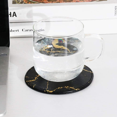 Coasters for Drinks, 6 Pieces / Set of Leather Gold Coasters, Protect Your Desk from Spills, Very Suitable for Living Room, Coffee Table and Office Desk