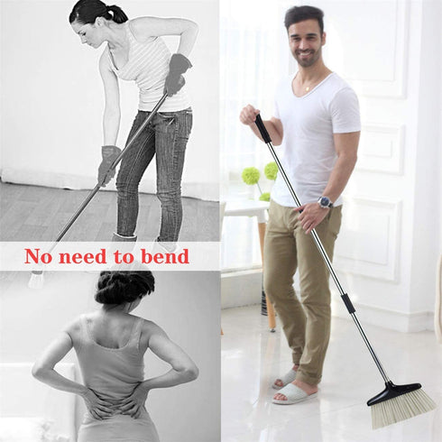 Broom and Dustpan Set with Lid Outdoor Or Indoor Dust Pan with Combo 3 Foot Long Stainless Standing Upright for Room Office Home Kitchen Floor Whisk Brush Set Lobby Clean The Pet Dog Hair (Black)