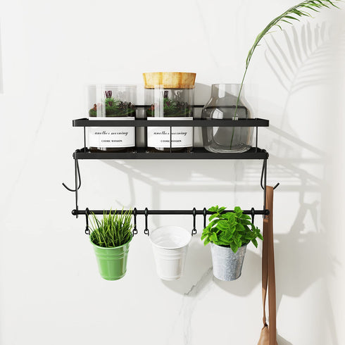 ESOW Paper Towel Holder with Shelf Storage, Adhesive Wall Mount 2-in-1 Basket Organizer for Kitchen & Bathroom, Durable Metal Wire Design, Stainless Steel 304 Matte Black Finish
