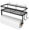 ESOW Paper Towel Holder with Shelf Storage, Adhesive Wall Mount 2-in-1 Basket Organizer for Kitchen & Bathroom, Durable Metal Wire Design, Stainless Steel 304 Matte Black Finish