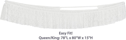 Home-X - White Lace Scalloped Elastic Bed Wrap Around, Easy Fit, Dust Ruffle Bed Skirt | Queen/King