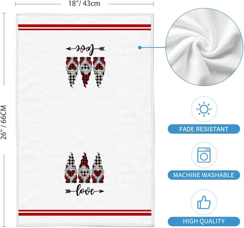 Artoid Mode Love Heart Gnome Kitchen Dish Towels, 18 x 26 Inch Seasonal Valentine's Day Anniversary Wedding Ultra Absorbent Drying Cloth Tea Towels for Cooking Baking Set of 4