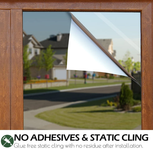 STATINT Window Film One Way Mirror Window Tint for Home Daytime Privacy Vinyl Static Non-Adhesive Heat Control Anti UV Window Decorative Covering, Blue-Silver, 35.4 Inch X 6.5 Feet