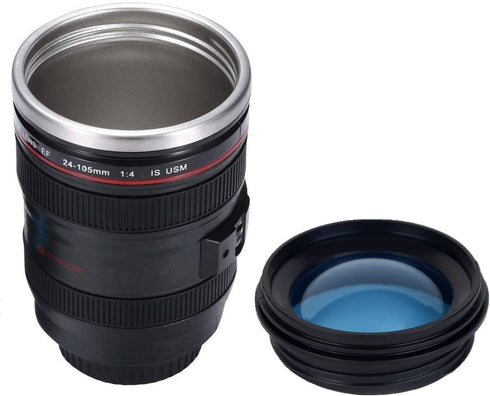 Camera Lens Coffee Mug,Comes with a Musical Note Spoon,Novelty Stainless Steel Camera Lens Mugs for Music Lover Photographer Filmmaker,by POXIWIN