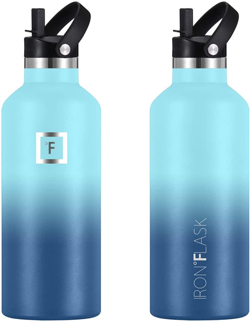 IRON °FLASK Sports Water Bottle - 32 Oz, 3 Lids (Straw Lid), Leak Proof, Vacuum Insulated Stainless Steel, Hot Cold, Double Walled, Thermo Mug, Standard Metal Canteen