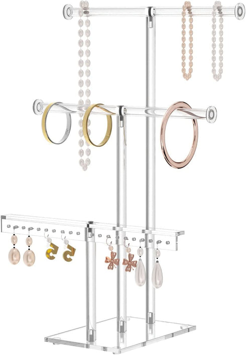 HIIMIEI Jewelry Stand Organizer 3 Tier Acrylic tabletop Jewelry Tower Display for Necklaces Bracelets Earrings