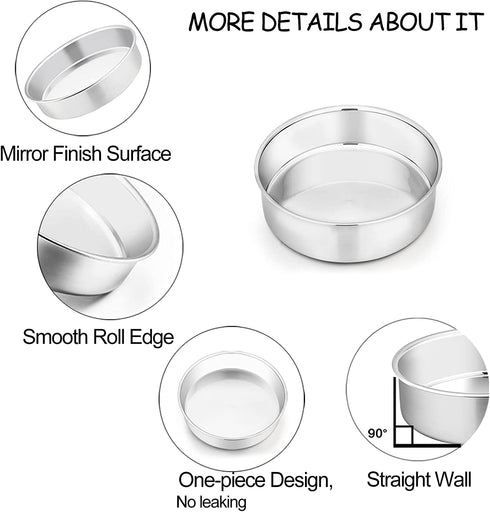 TeamFar 6 Inch Cake Pan, 6 Pcs Cake Pan Set Round Baking Pan Stainless Steel for Baking Steaming Serving, Fit in Oven Pressure Cooker Air Fryer, Healthy & Heavy Duty, Easy Clean & Dishwasher Safe