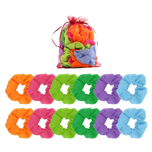 80s Neon Scrunchies, MOLYHUA 12 Pieces 80s Neon Color Solid Chiffon Girls Scrunchies for Hair Elastic Hair ties