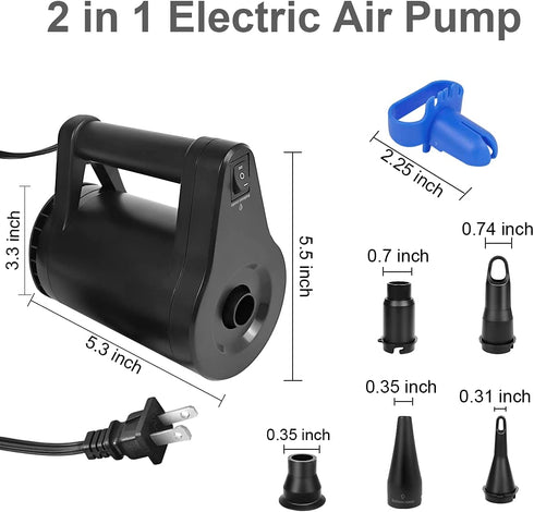 WEEFEESTAR Electric Air Pump, Air Pump for Inflatables Balloon Pump 2 in 1 Quick Inflator Deflator with 5 Nozzles for Pool Floats Air Mattress Air Bed Floaties Balloons Party Decoration (350W)