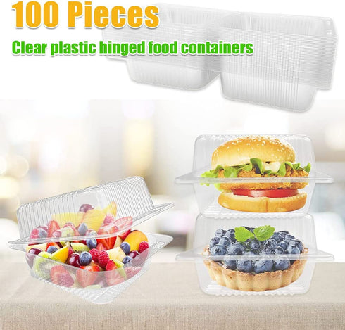 100Pcs Clear Plastic Take Out Containers,Square Hinged Food Container,Disposable Clamshell Dessert Trays Holders Boxes for Cake,Salad,Sandwiches,Hamburger,Pasta,Chips,5 x 4.7 x 2.8 Inch