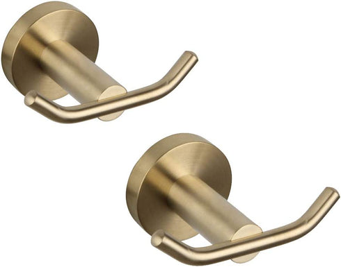 GERZ SUS 304 Stainless Steel Bath Double Coat Hook Towel/Robe Clothes Hook for Bathroom Kitchen Modern Hotel Style Wall Mounted Brushed PVD Zirconium Gold 2 Pack