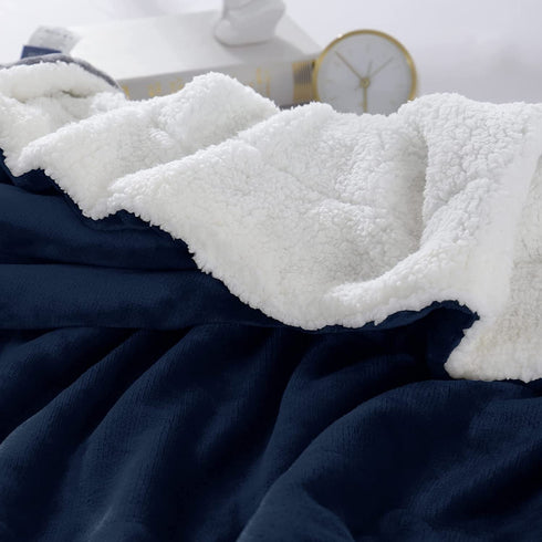 CozyLux Sherpa Fleece Blanket Twin Size Navy Blue 60" x 80" Soft Lightweight Fuzzy Reversible Throws Cozy Warm Thick Plush Blankets Luxury Microfiber Winter Bed Blanket for Camping Couch Sofa Chair