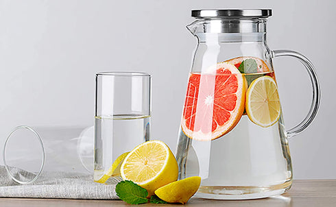 Nicunom 68 Ounces Glass Pitcher with Lid, Large Hot Cold Water Pitcher Carafe Jug with Handle for Home Kitchen Milk Juice and Iced Tea Beverage Pitcher