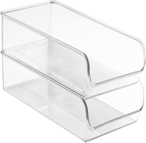 iDesign Linus Plastic Fridge and Freezer Storage Organizer Bin, Clear Container for Food, Drinks, Produce Organization, BPA-Free , 11" x 5.5" x 3.5", Set of 2, Clear