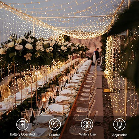 echosari 100 LEDs Outdoor LED Fairy String Lights Battery Operated with Remote (Dimmable, Timer, 8 Modes) - Warm White