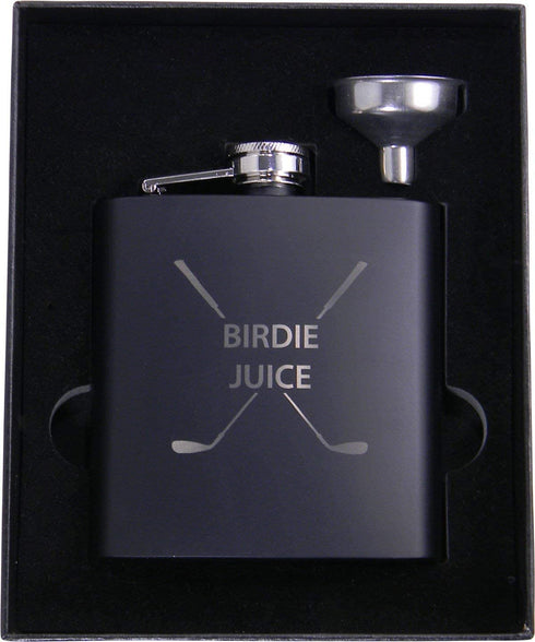 Golf Birdie Juice Flask, Funnel and Gift Box - Great Chirstmas, Birthday, Valentines Gift for Golfers (Black)