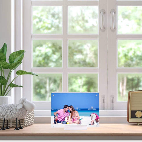 Acrylic 5X7 Clear Acrylic Picture Frames, Magnetic Picture Frames with Gift Box Package, Double Sided Acrylic Photo Frames Stand in Desk or Table, Pack of 2?Bonus Microfiber Cloth + 2 Pack Stand)