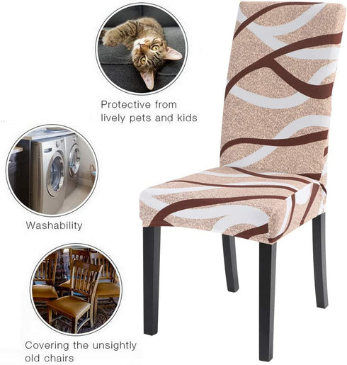 SearchI Dining Room Chair Covers Set of 4, Stretch Parsons Chair Slipcovers Super Fit Spandex Removable Washable Kitchen Chair Protector Cover for Dining Room, Hotel, Ceremony ?Khaki?