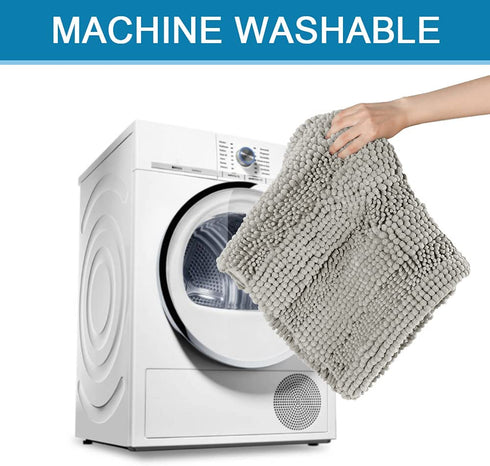 Bath Rugs for Bathroom Non Slip Bath Mats Extra Thick Chenille Striped Rug 20" x 32" Absorbent Non Skid Fluffy Soft Shaggy Washable Dry Fast Plush Mat for Indoor, Bath Room, Tub - Dove