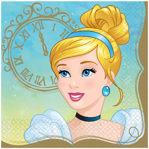 Cinderella Themed Party Supplies: Bundle Includes Round Dinner Paper Plates and Napkins for 16 People